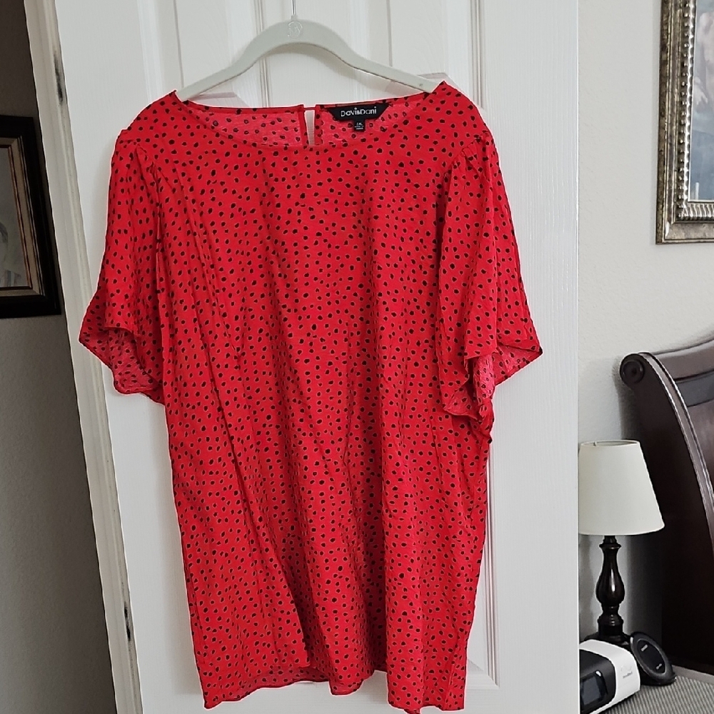 Davi & Dani Red Blouse with Black Dots
